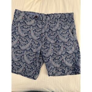 Alan Flusser Size 38 Navy Paisley 100% Linen Shorts EUC
